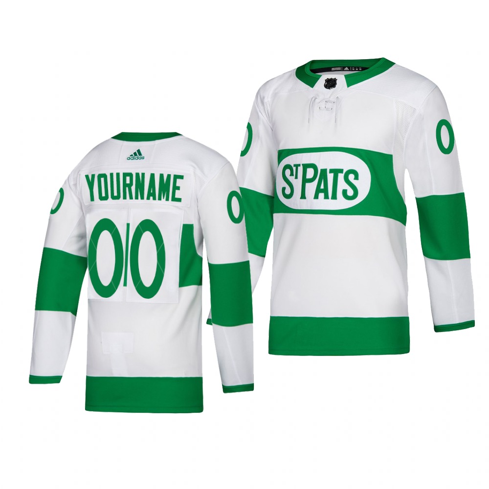 Men Adidas Toronto Maple Leafs Personalized White St. Patrick Day Authentic Player Custom Practice NHL Jersey